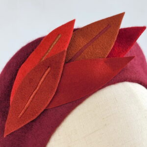 Bespoke Wine Red Beret with Felt Feathers - angle detail_resize