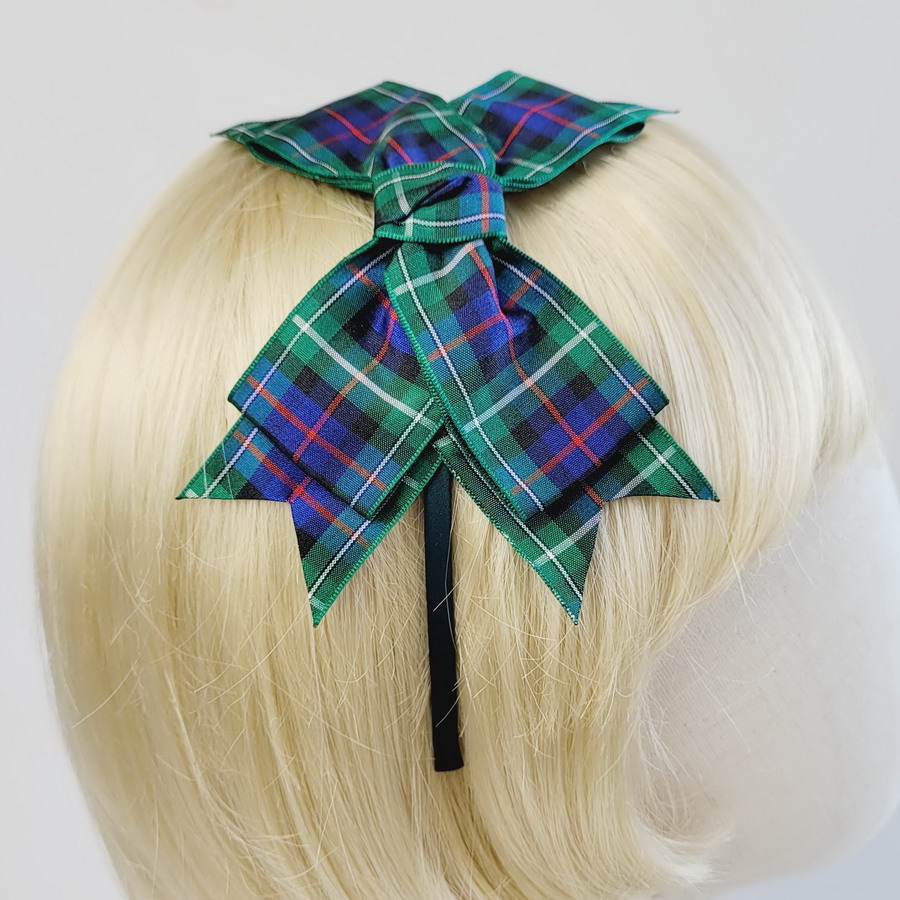 Green and Blue Mackenzie Tartan Bow Headband