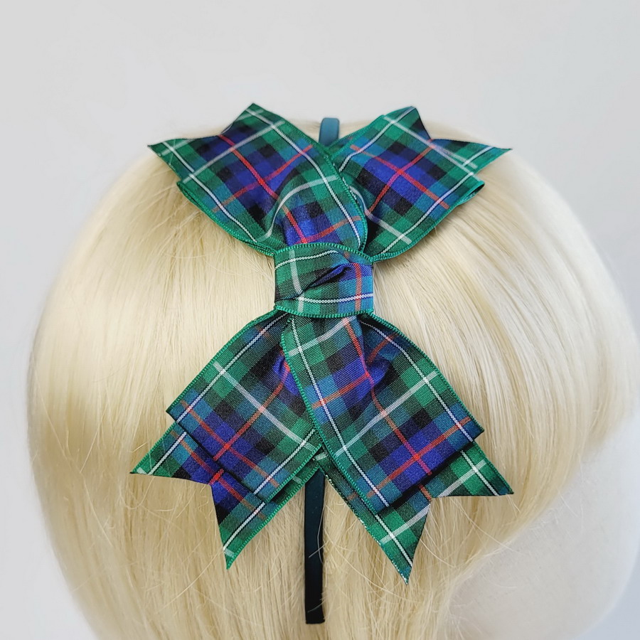 Green and Blue Mackenzie Tartan Bow Headband - Image 3