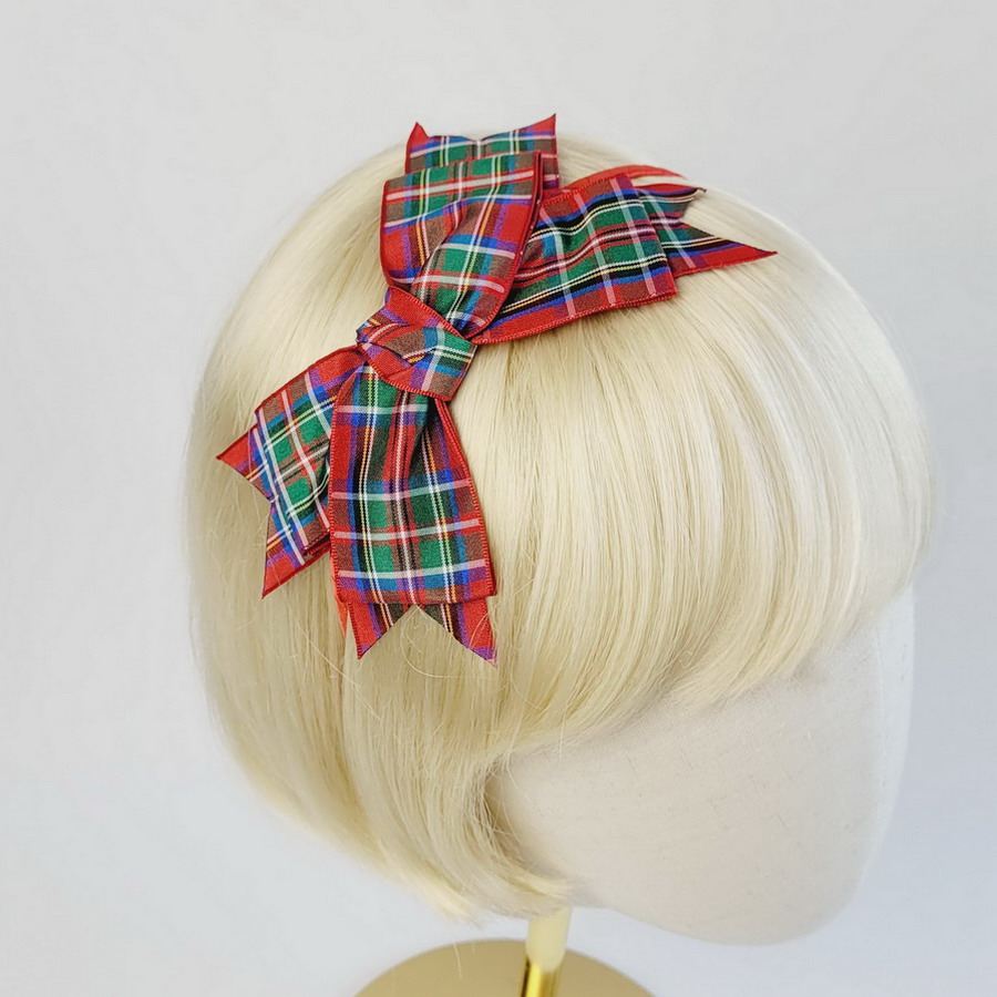 Red Royal Stewart Tartan Bow Headband