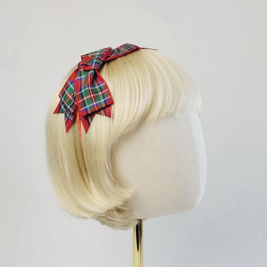 Red Royal Stewart Tartan Bow Headband - Image 2