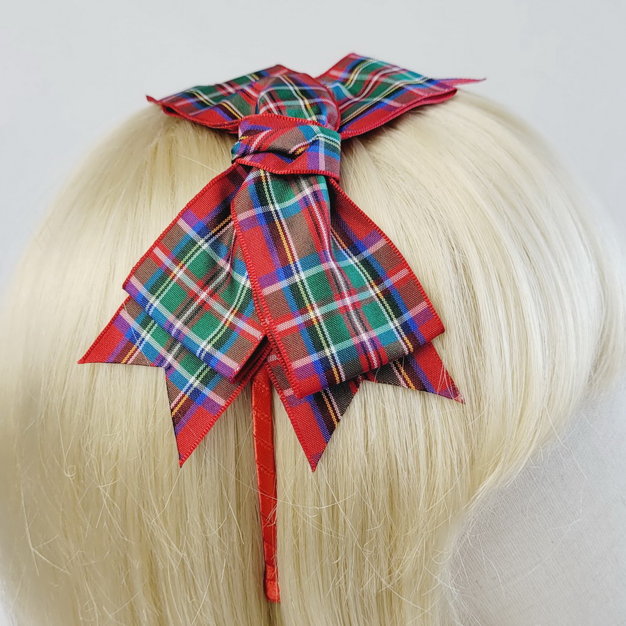 Red Royal Stewart Tartan Bow Headband - Image 5