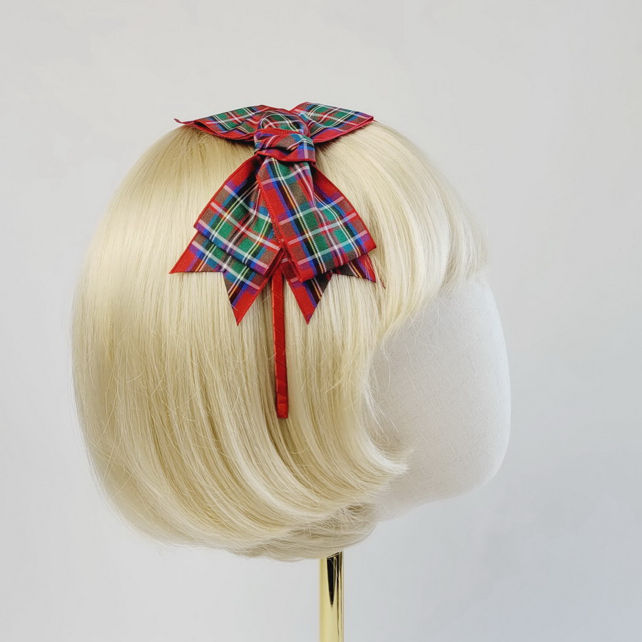 Red Royal Stewart Tartan Bow Headband - Image 4