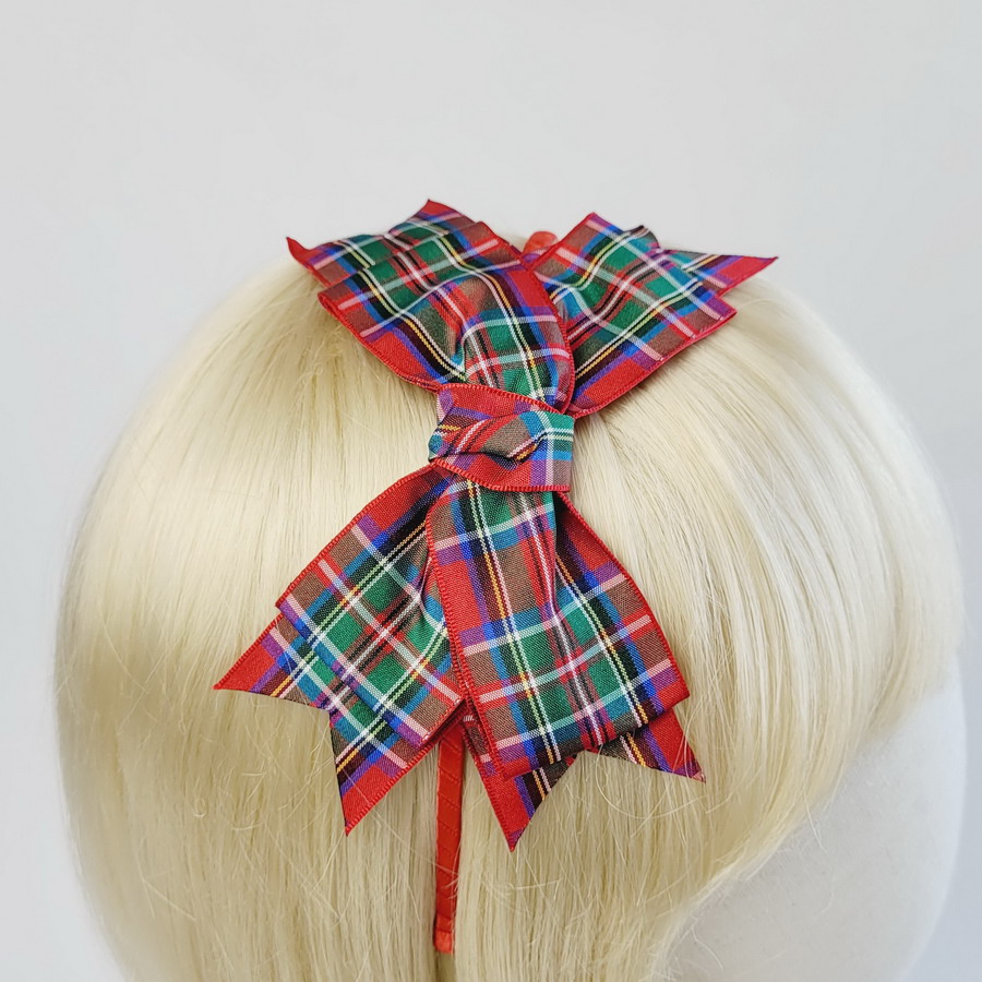 Red Royal Stewart Tartan Bow Headband - Image 3