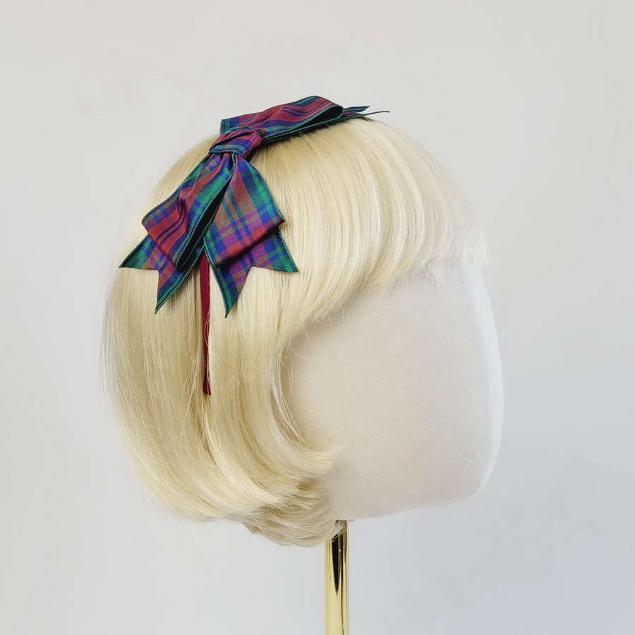 Wine Red Lindsey Tartan Bow Headband - Image 3