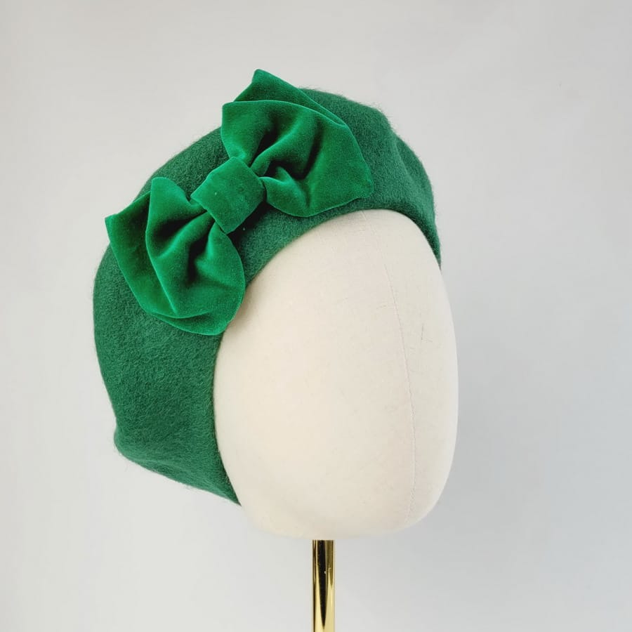 Emerald Green Beret with Green Velvet Bow