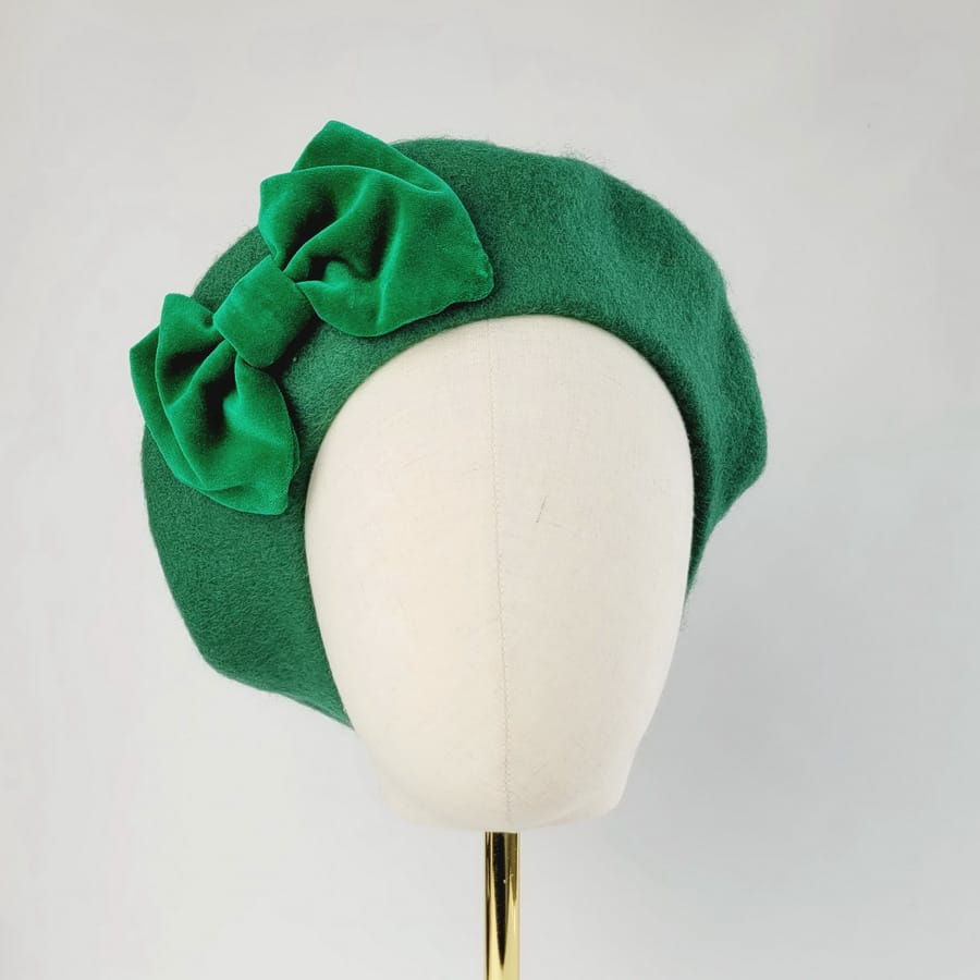 Emerald Green Winter hat with Green Velvet Bow