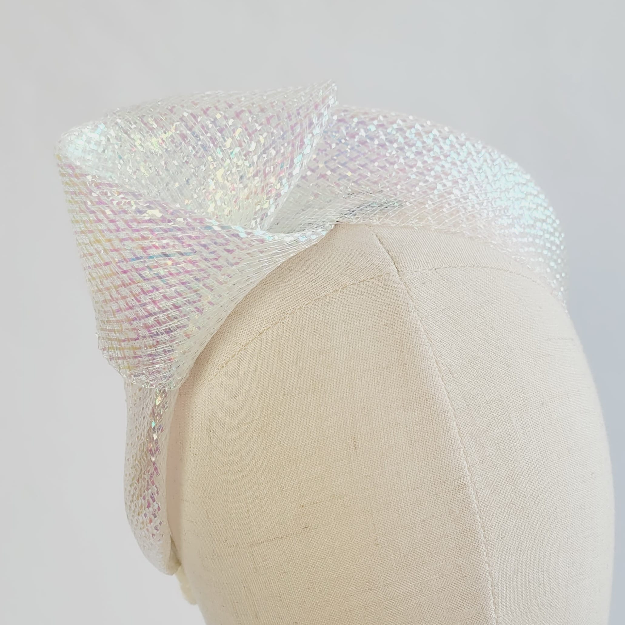 Iridescent Pearl Crinoline Knot Headband detail of knot