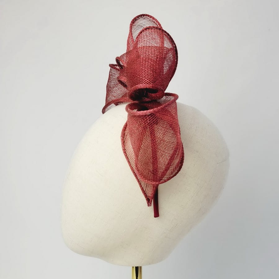 Wine Red Looped Fascinator Headband - Image 10