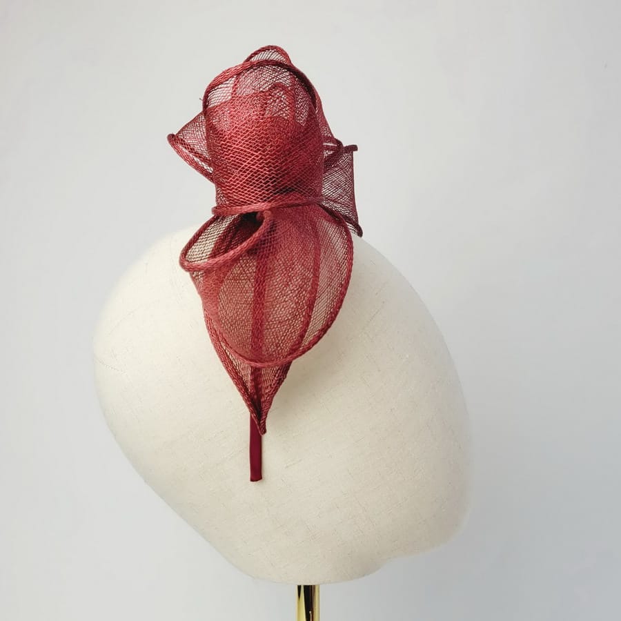 Wine Red Looped Fascinator Headband - Image 5